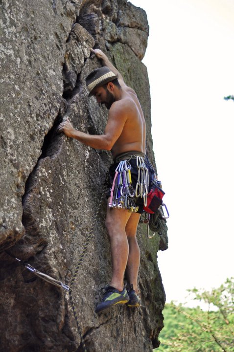 Eddy on the classic Finger Crack (5.8), early in his quest.