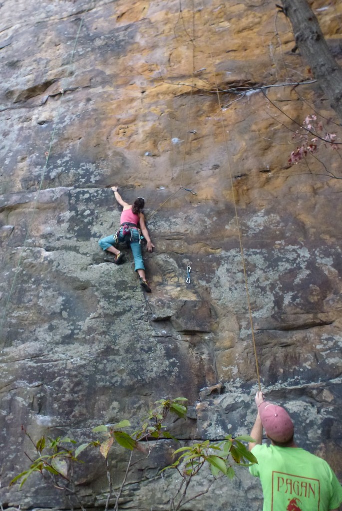 Stretching tall on Tech-man (5.12c)