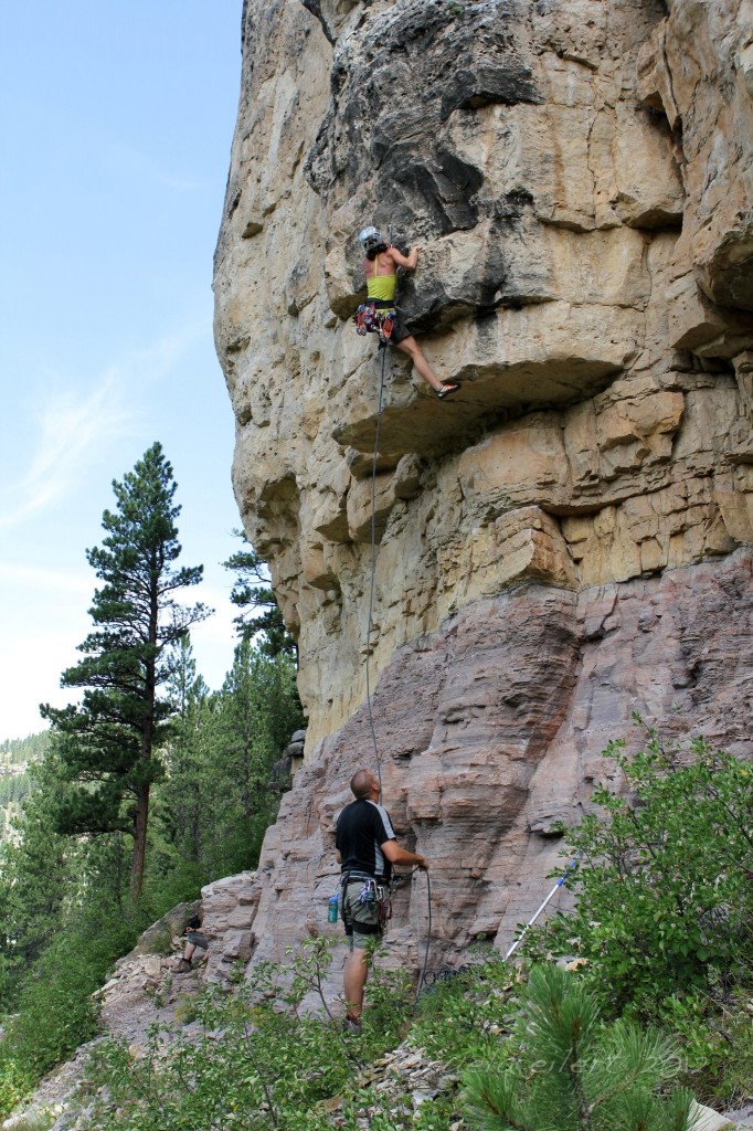 Crag-Daddoo giving an attentive belay in Spearfish Canyon, SD
