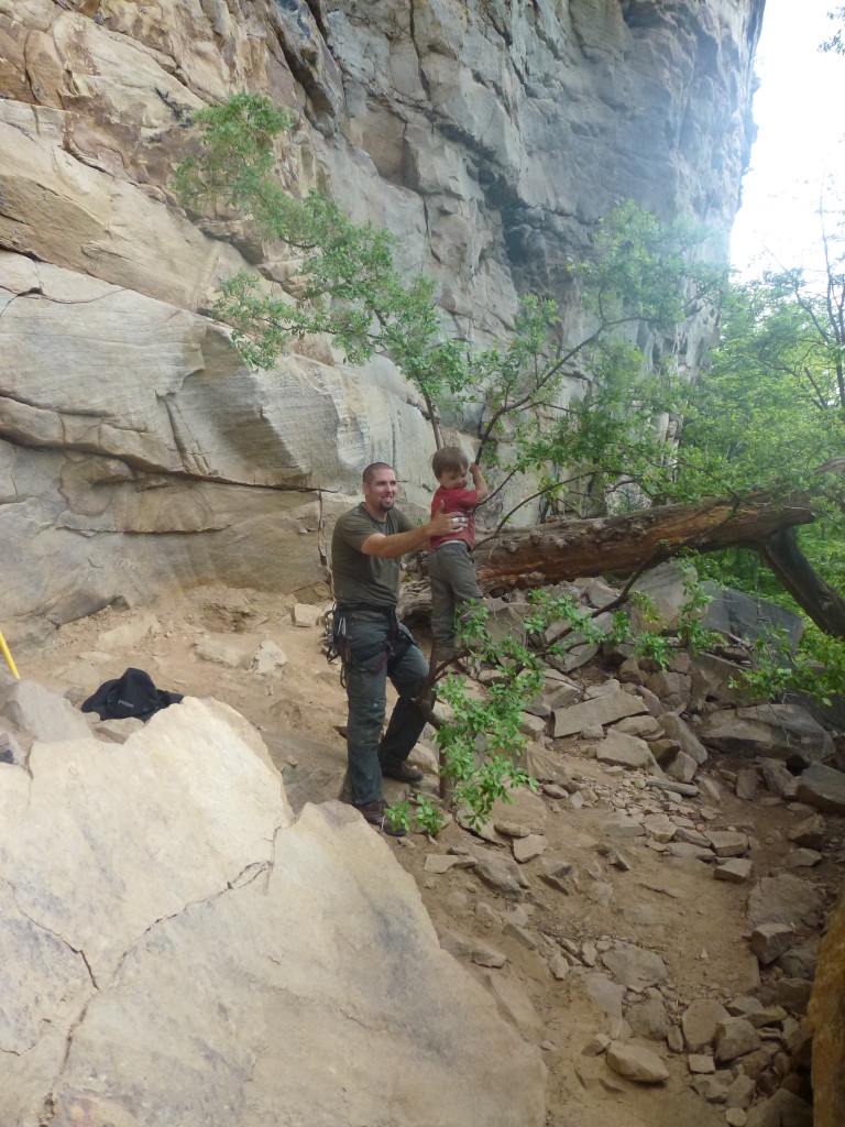 C getting a little bit of tree climbing in at the base of Tierrany Wall