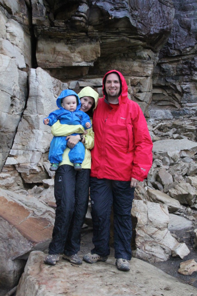 All decked out in our rain gear on a typical spring weekend at the New River Gorge!