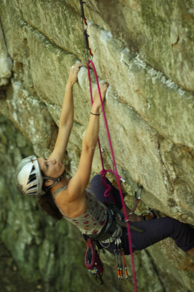 Prepping for the crux on Gangsta (5.12a)