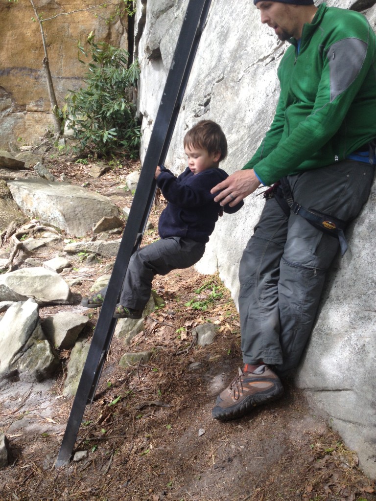 C projecting the Honeymooner's Ladders while we all warmed up on Muckraker (5.11a)