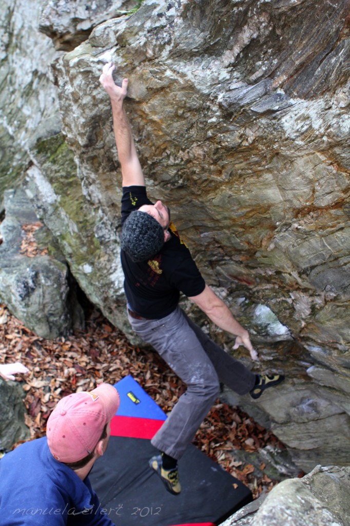 Rob Pryor dyno-ing the path of MOST resistance at Moore's Wall.