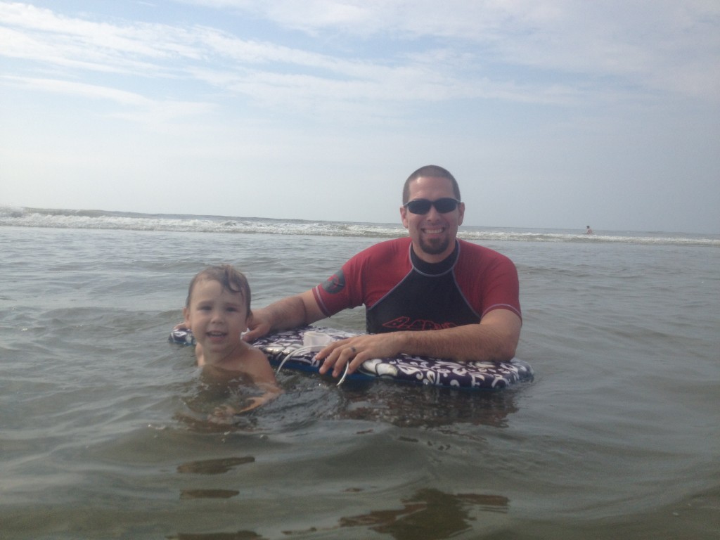 Boogie-boarding with Daddy
