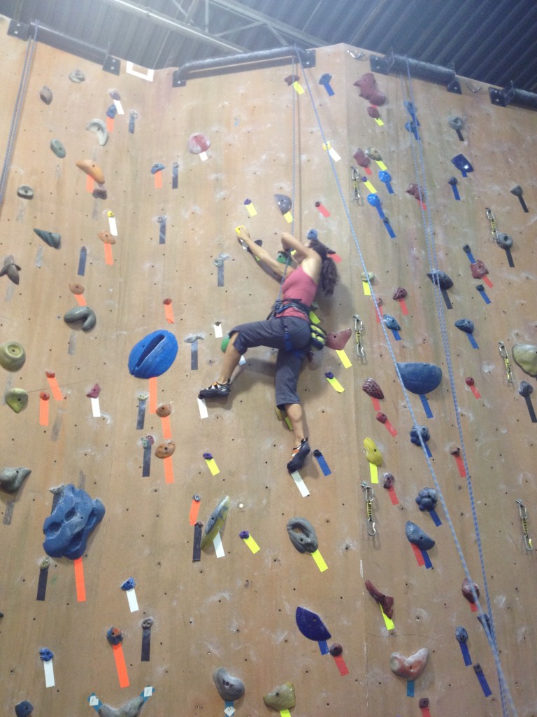 Crossing under to reach a crimper at the top of the gym 5.12 (16 weeks)