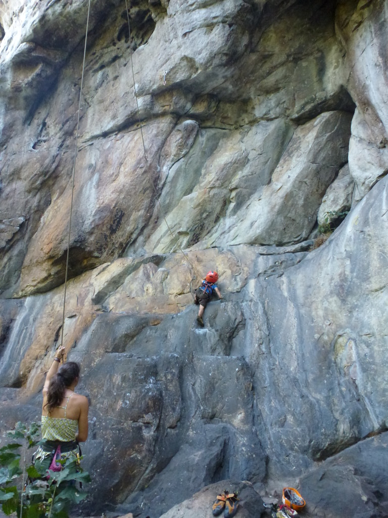 C on the opening slab of a local classic - The Whining, 5.11d.  It won't be long before he's running laps on it for his warm-up!