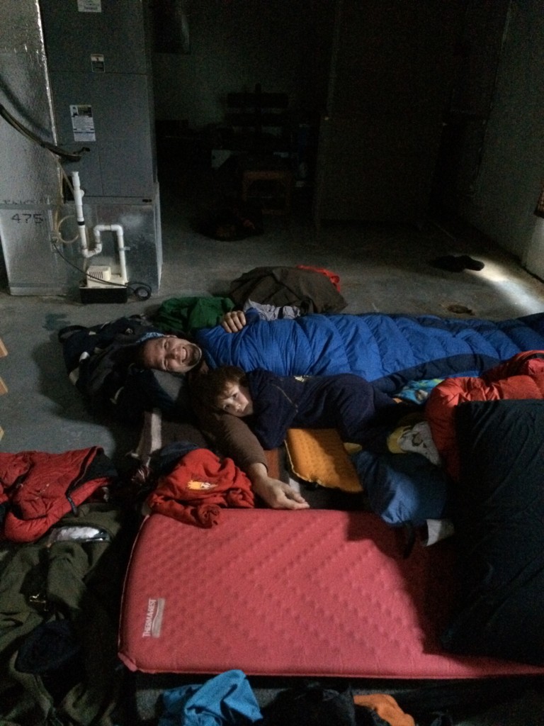 Makeshift basement digs.