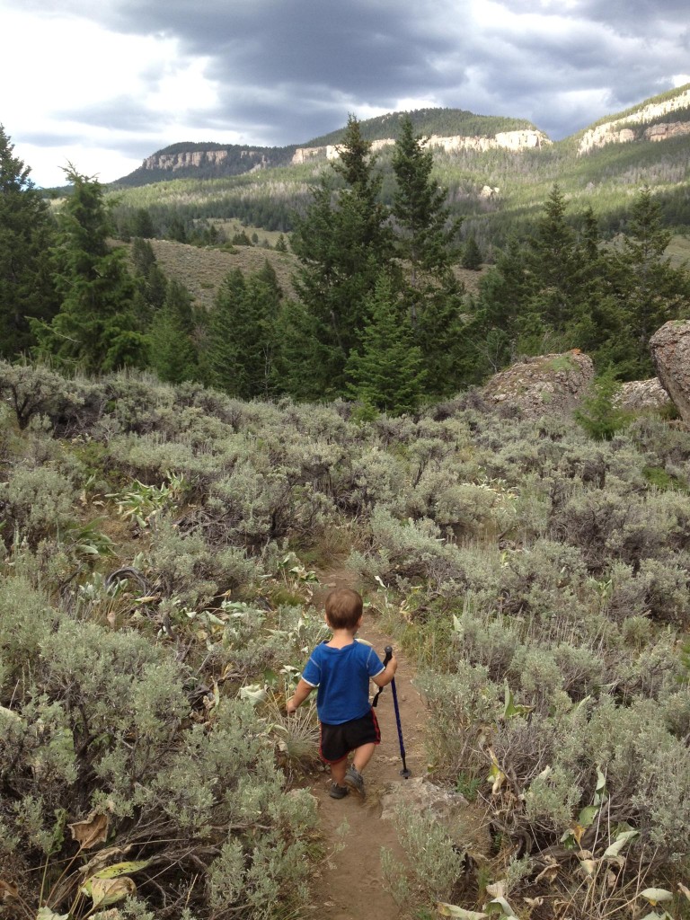 Hiking out of Tensleep Canyon after a long day of climbing.