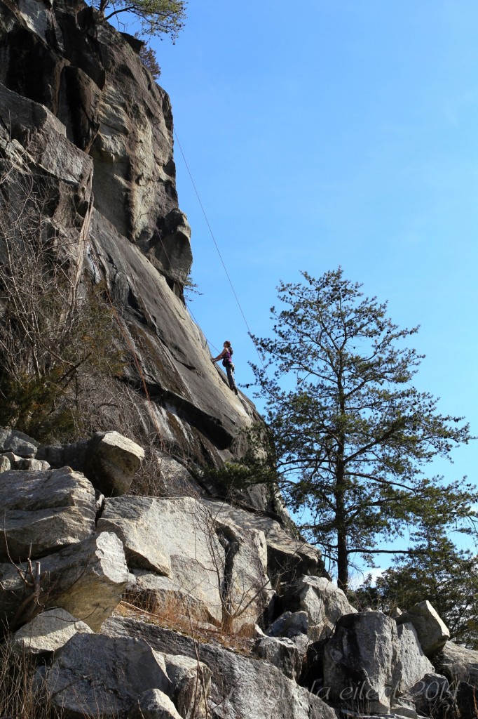 Me and Baby Z warming up on the opening slab of Hidden-mite (5.11)
