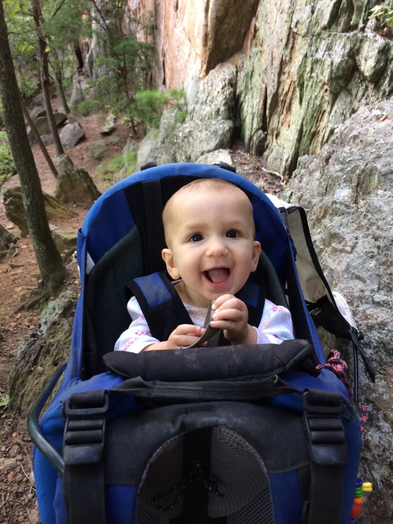 My happy little hiker at the base of Red Wall.