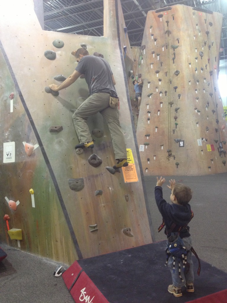 The only pic I could find of the Crag-Daddy was on the down-climb of our topout boulder...but he has a cute spotter!