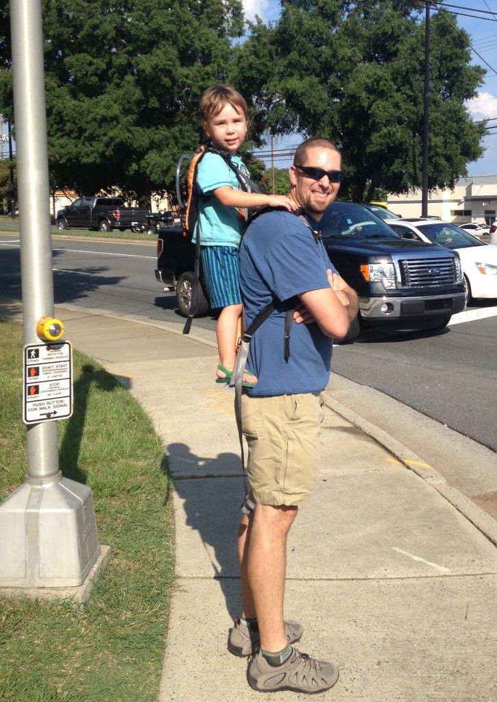 3 year old C and the Crag-Daddy walking to dinner on a Friday night.