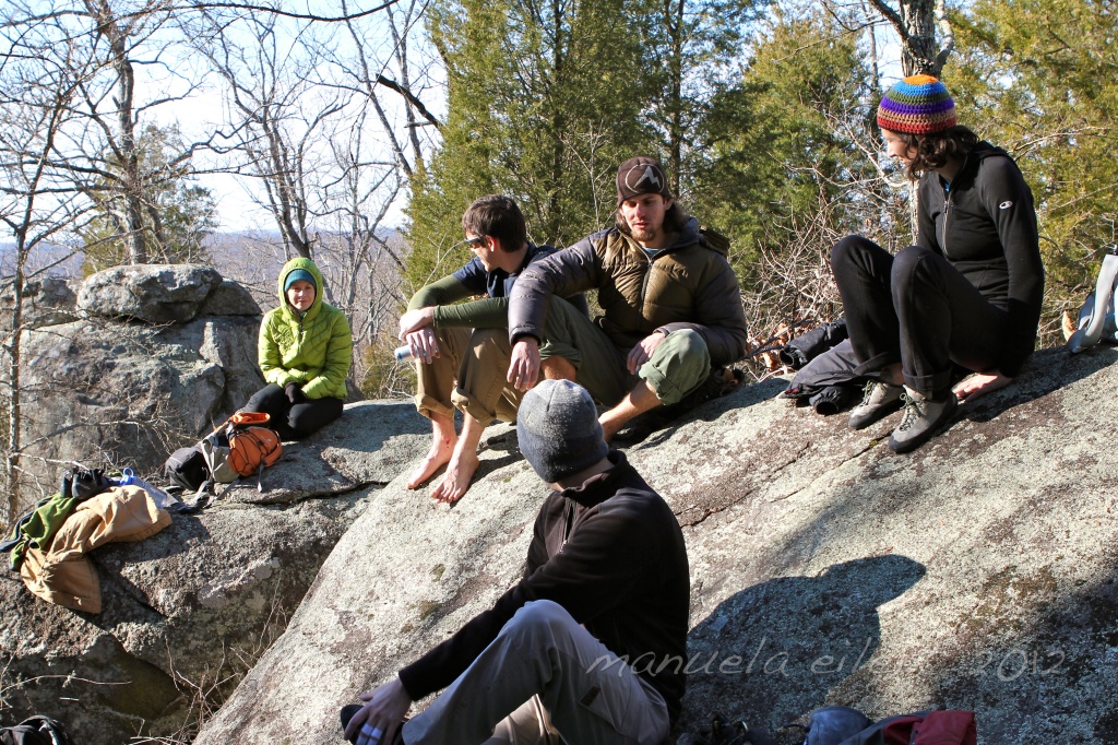 A bunch of sun-worshippers in between project burns at the Asheboro Boulderfield