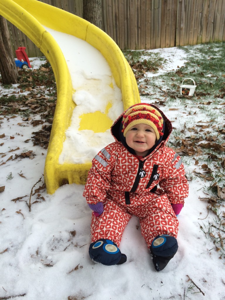 "I'm rockin' big brother's gloves on my feet!"