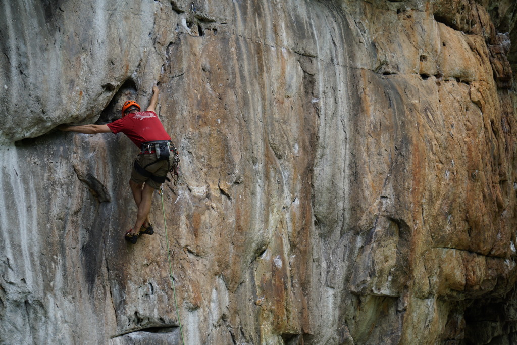 Steve with some fancy footwork on Slabster's Lament (5.12a)