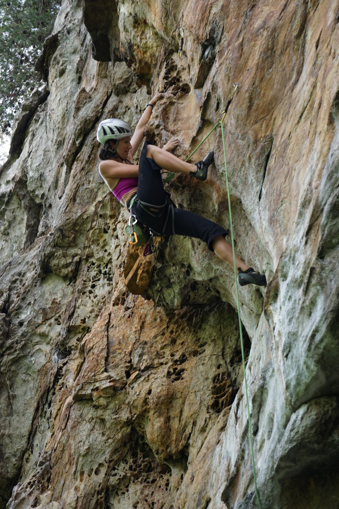 Me heading left for Koma's Arete (5.11d)