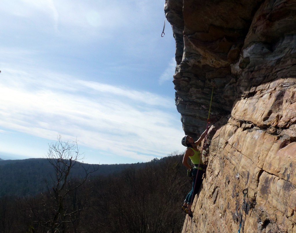 Shaking out and wishing the carabiner on that next draw wasn't upside down...