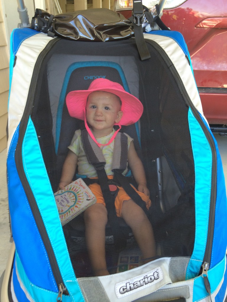 14 month old Baby Zu getting ready for a beach ride in our Chinook.
