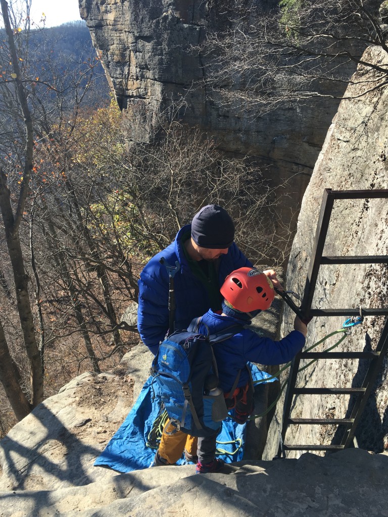 Getting ready to head down the Honeymooner Ladders at Endless Wall 