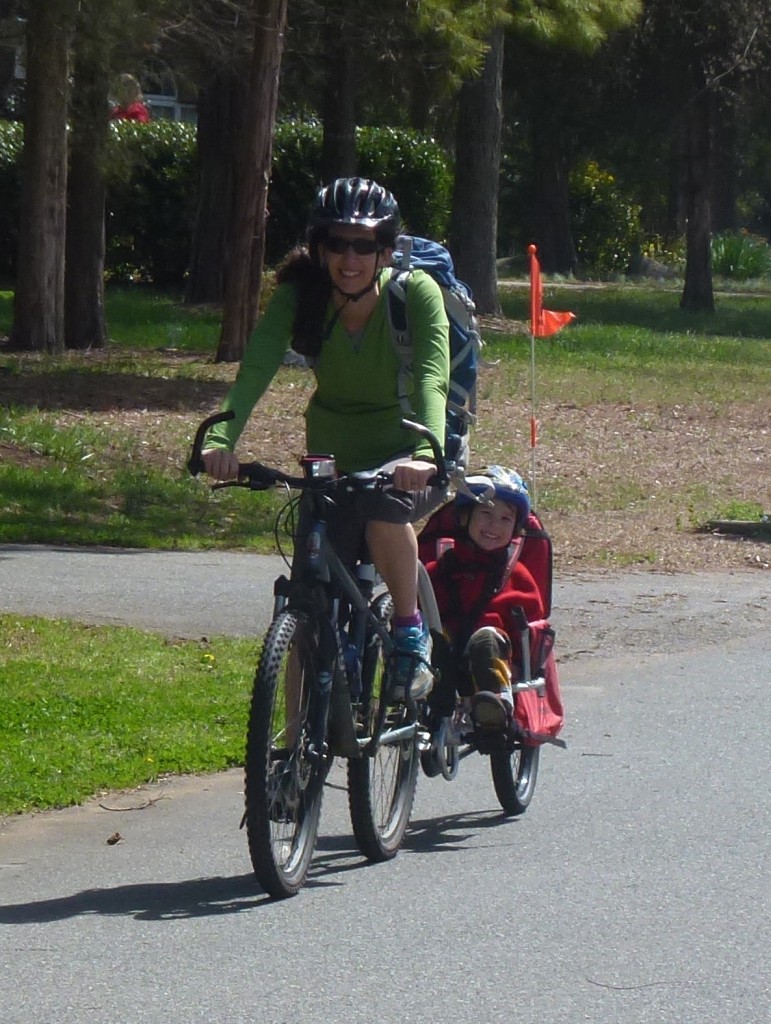 4 year old Big C and I out for a Weehoo ride together.