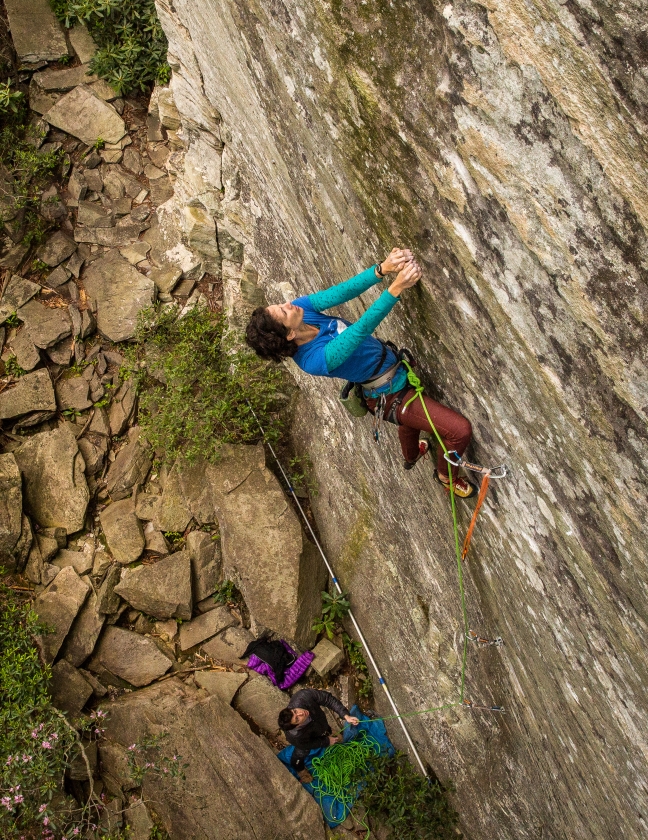 Crimping hard on one of the few holds big enough to match on the entire route.