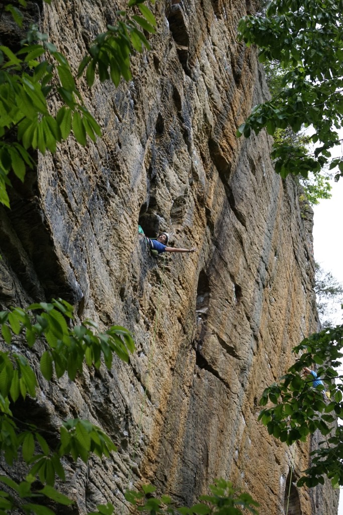  Trying to deflate my forearms in the upper hueco on Mirage. 