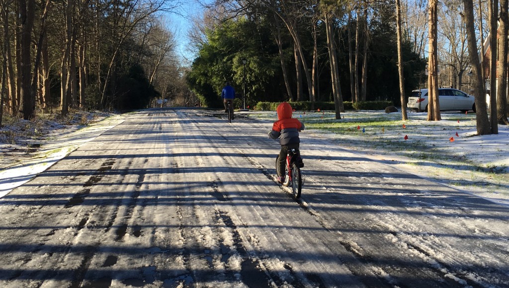 Winter adventure biking in the neighborhood.