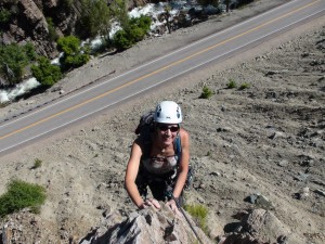 Moving up the arete on the first pitch