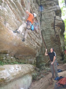 Luke on Unknown 2, 5.11b, with Steve belaying