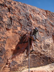 Steve working up Running Amuck (5.10c)