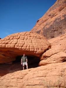 Steve checking out a cool cave on the hike back to the car from The Gallery.