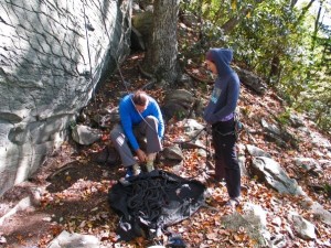 Steve lacing up for our first climb of the day.