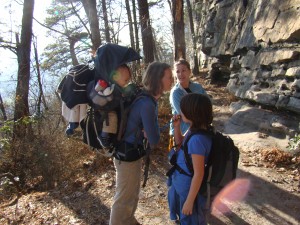 Christine, Jean, and Mary get ready to hike out, while Finn takes the easy way out :)